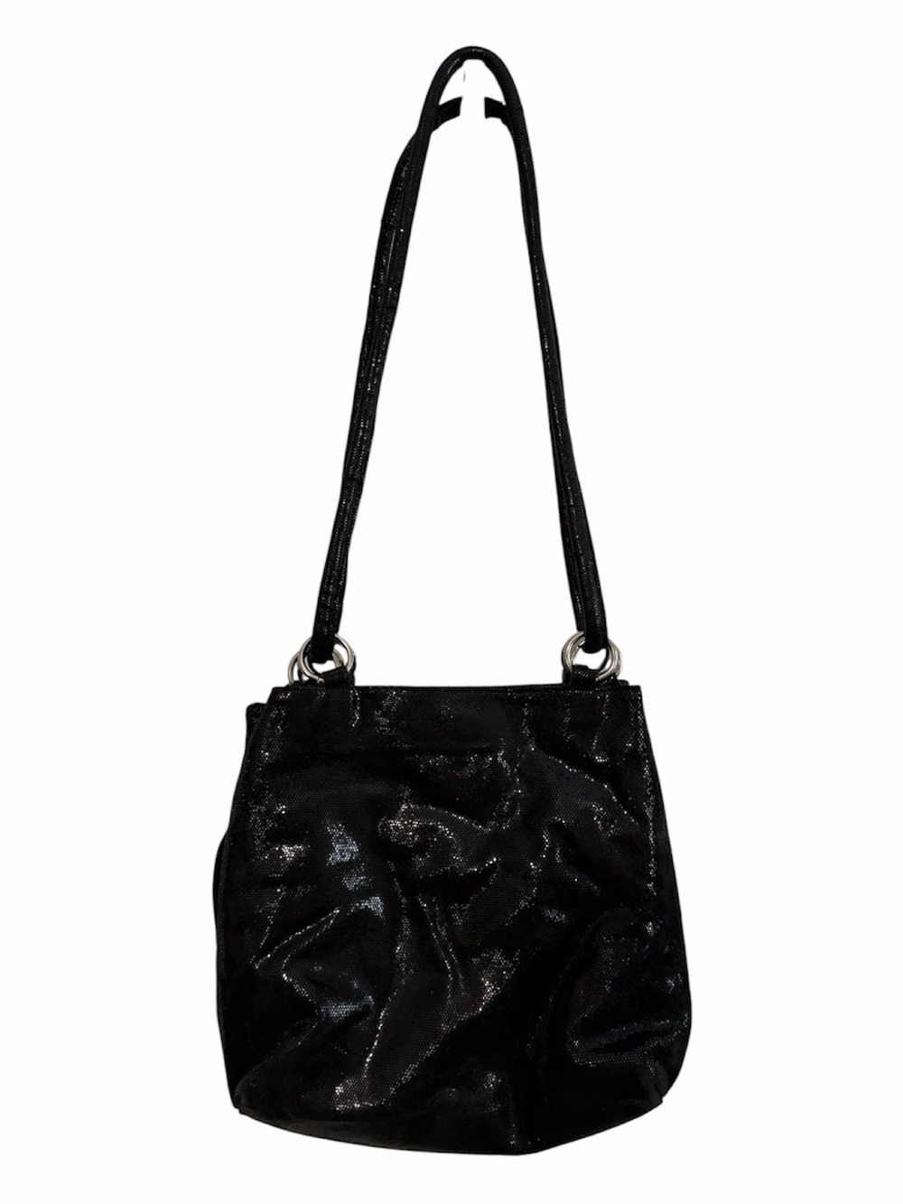 La Dolcevita Made in Italy Black Metallic Leather Shoulder Bag